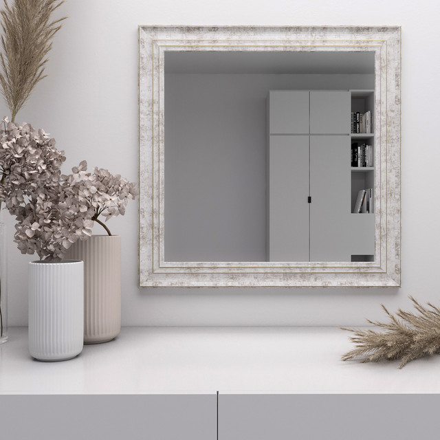 Біле квадратне дзеркало на стіну 70х70 з коричневою патиною Black Mirror в ванну спальню коридор передпокій