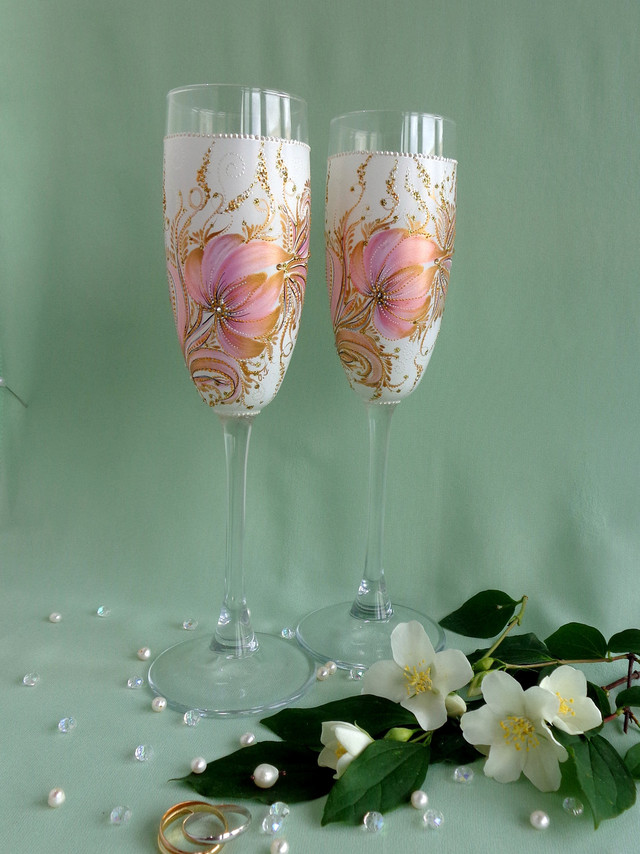  Весільні Келихи з оригінальною ручним розписом "Рожевий тюльпан"-купити-в інтернет-магазині AnnaRose