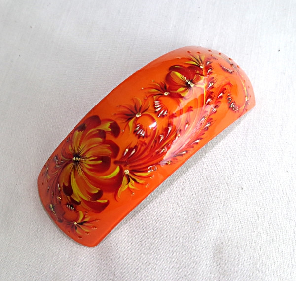 Заколка-автомат для волосся з ручним розписом"Помаранчевий квітка"-купіть- в інтернет-магазині-AnnaRose
