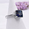 Кольцо серебряное женское ширина 8 мм вставка синие фианиты размер 18.5, фото 4