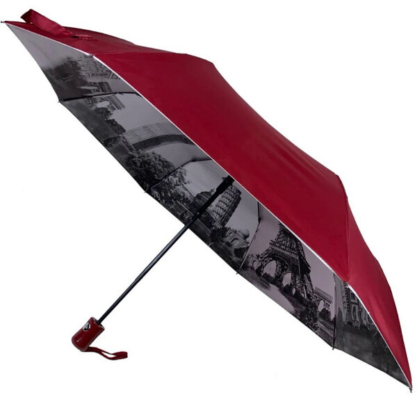 Женский зонт складной полуавтомат с внутренним рисунком Max красивый качественный Бордовый (480-4)