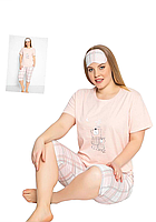 Пижама женская комплект-двойка PIJAMONI 2570-4 (футболка с короткими рукавами + бриджи  + маска) Батал 2XL