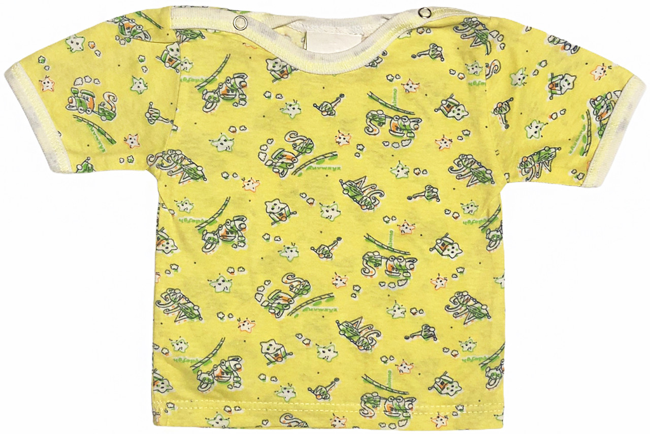 Детская футболка для новорожденных малышей рост 74 6-9 мес на мальчика девочку цветная хлопковая кулир жёлтая