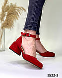Туфли женские замшевые красные на каблуке, фото 4