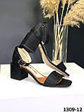 Босоножки женские кожаные черные на квадратном каблуке, фото 3