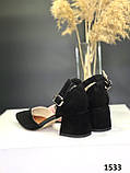 Туфли лодочки женские замшевые черныена каблуке, фото 2
