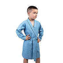 Дитячий вафельний халат Luxyart розмір (4-7 років) 30-32 100% бавовна синій (LM-191)
