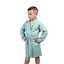 Дитячий вафельний халат Luxyart розмір (4-7 років) 30-32 100% бавовна блакитний (LM-204)