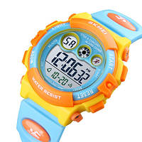 Детские наручные часы для девочки кварцевые круглые гарантия 12 месяцев Skmei 1451 Blue-Yellow, фото 1