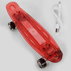 Скейт детский с подсветкой, пенниборд, прозрачный, Красный, колеса со светом, Best Board S-30966