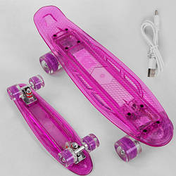 Скейт с подсветкой для девочки, прозрачный пенниборд, Розовый, колеса со светом, Best Board S-10744
