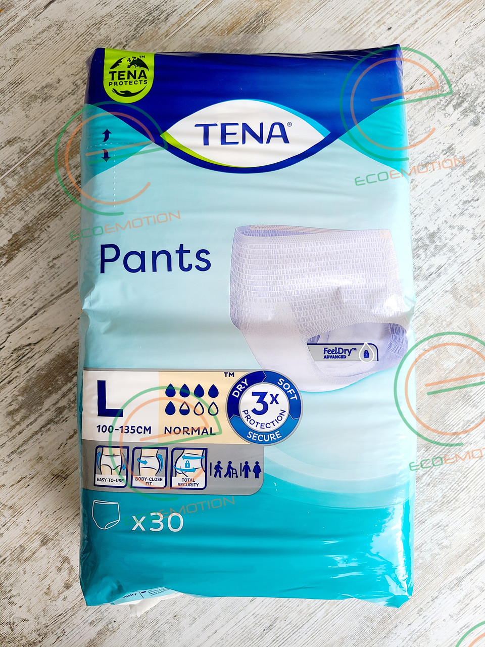 

Памперсы трусики 3 TENA Pants Normal L (Large) 30 шт, 100-135 см, 1010 мл.