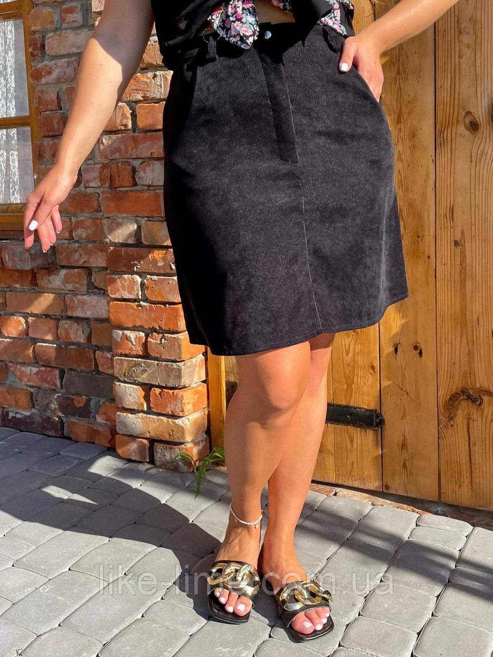 

Стильная женская вельветовая юбка-мини черный, 54