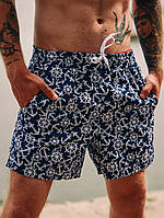 Чоловічі літні пляжні шорти для купання з принтом штурвал, фото 1