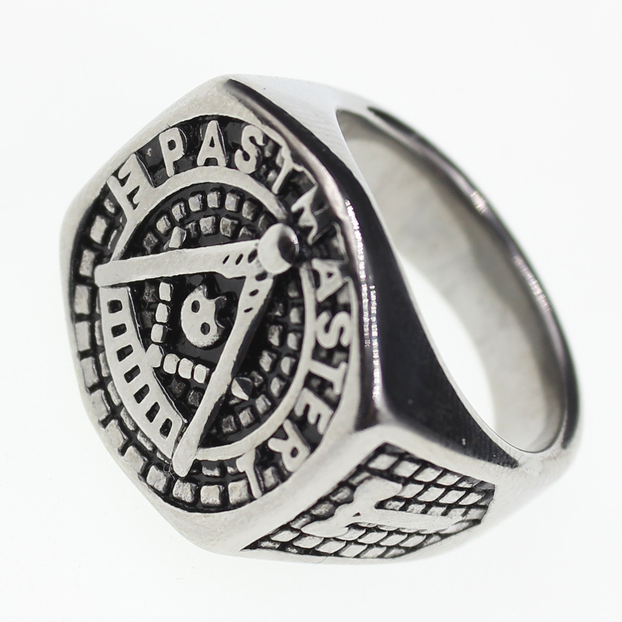 Перстень кольцо серебристое масонское длина 22 мм ширина 19 мм Stainless Steel стиль готика нержавеющая сталь