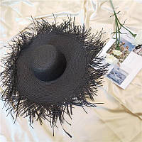 Женская соломенная шляпа с широкими прямыми полями в черном и белом цвете 83GO239, фото 1