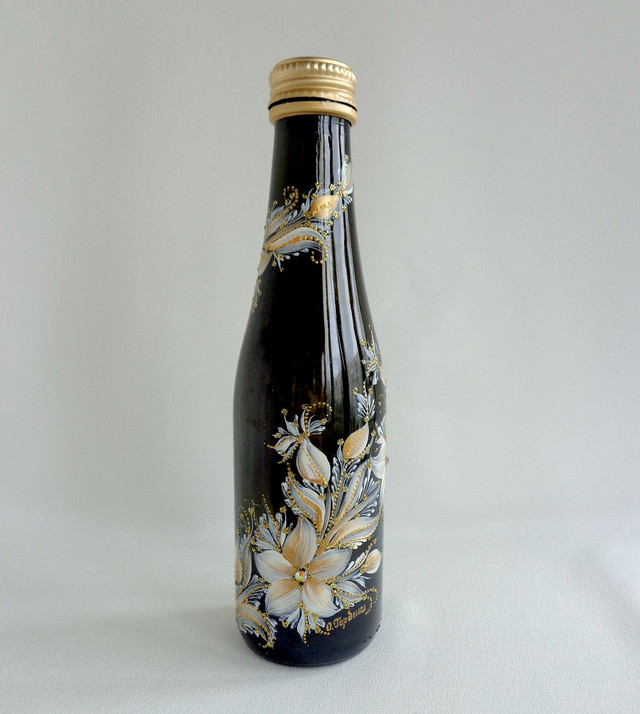  Декоративна коричнева інтер'єрна пляшка з авторським розписом "Вальс квітів"-купити-в інтернет-магазині AnnaRose-купити-в інтернет-магазині AnnaRose