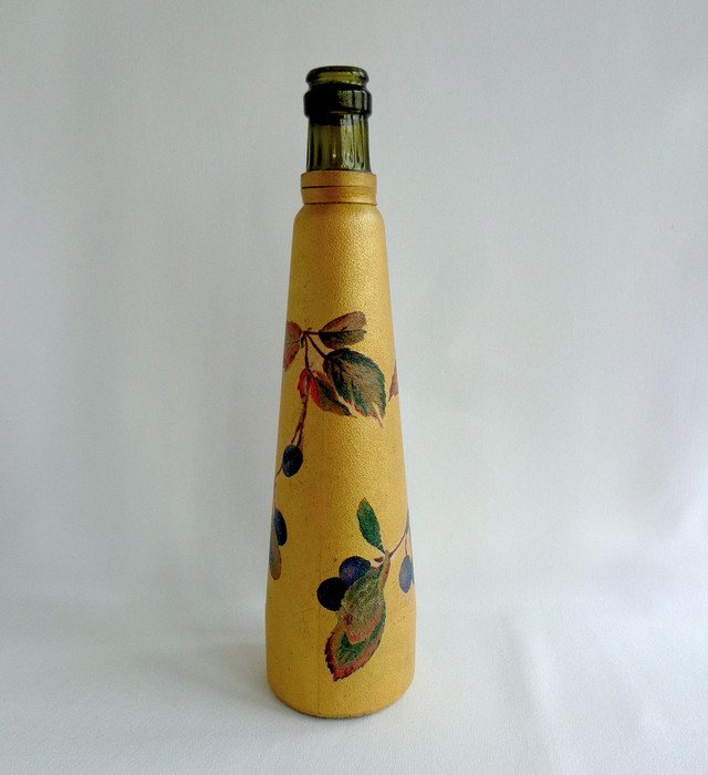 Декоративна інтер'єрна пляшка ручної роботи в техніці декупаж "Золота Олива"-купити-в інтернет-магазині AnnaRose