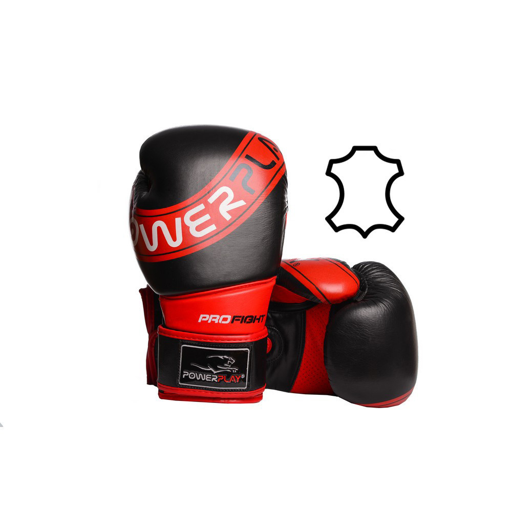Боксерські рукавиці PowerPlay 3023 A Чорно-Червоні (натуральна шкіра) 14 унцій