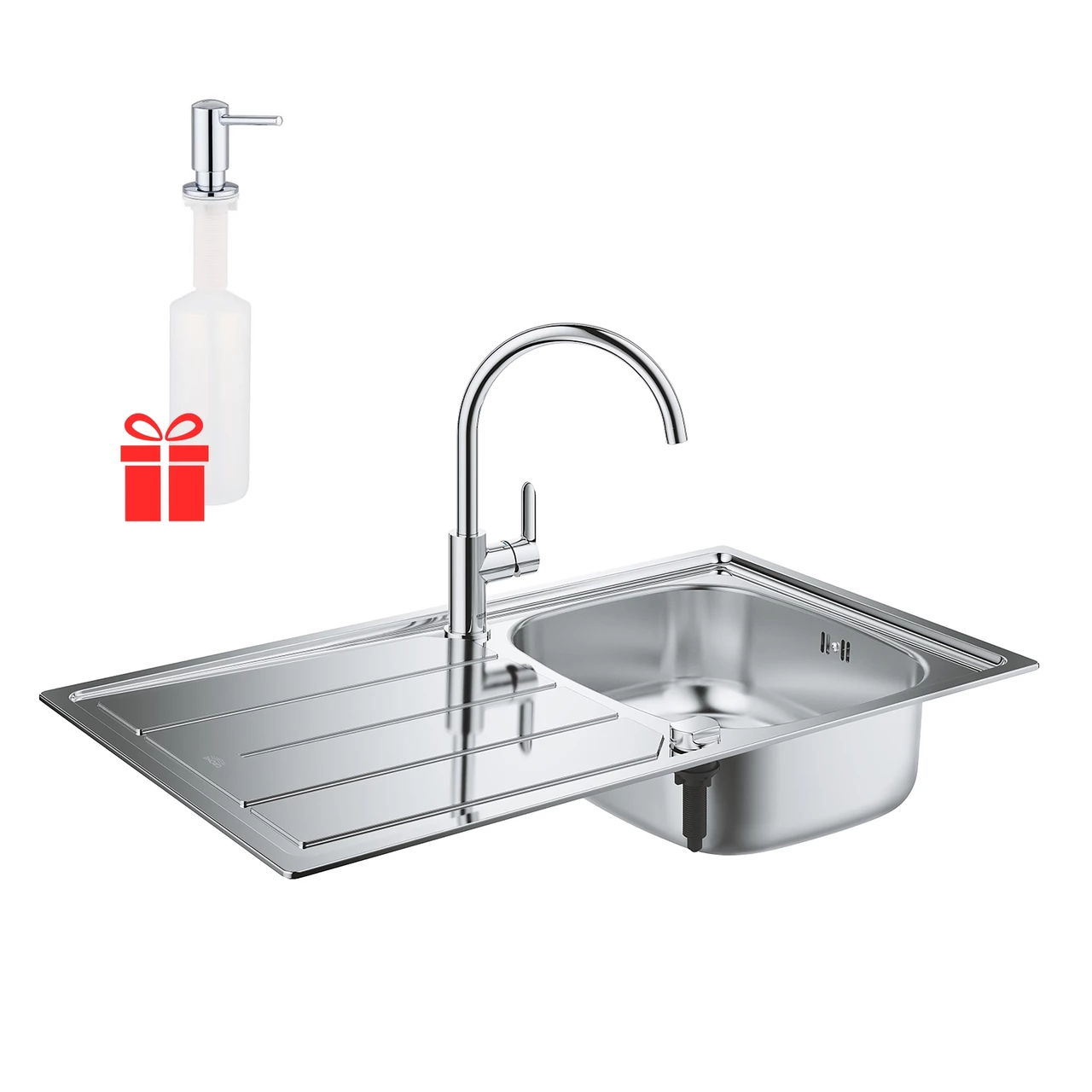 

Набор Grohe мойка кухонная K200 31562SD0 + смеситель BauEdge 31367000 + дозатор для моющего средства