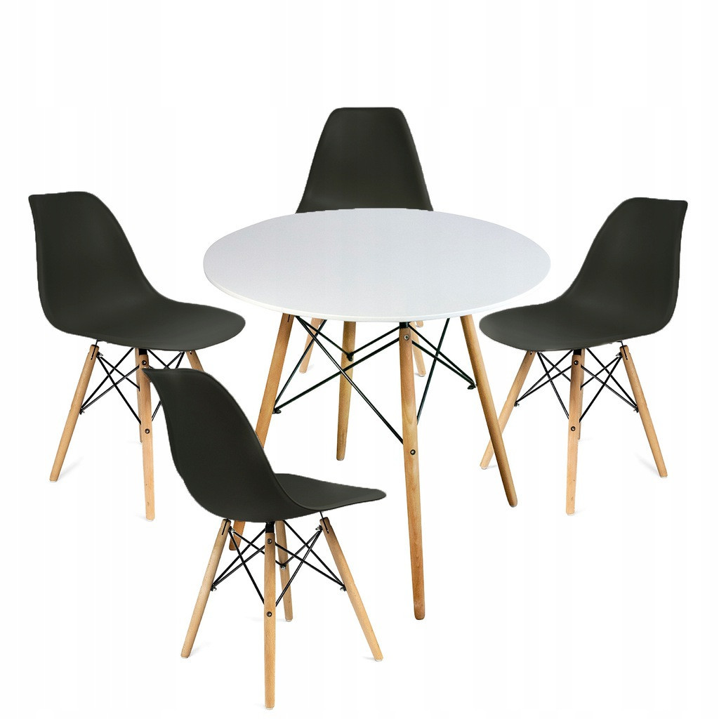 Круглий стіл JUMI Scandinavian Design black 80см. + 4 сучасні скандина