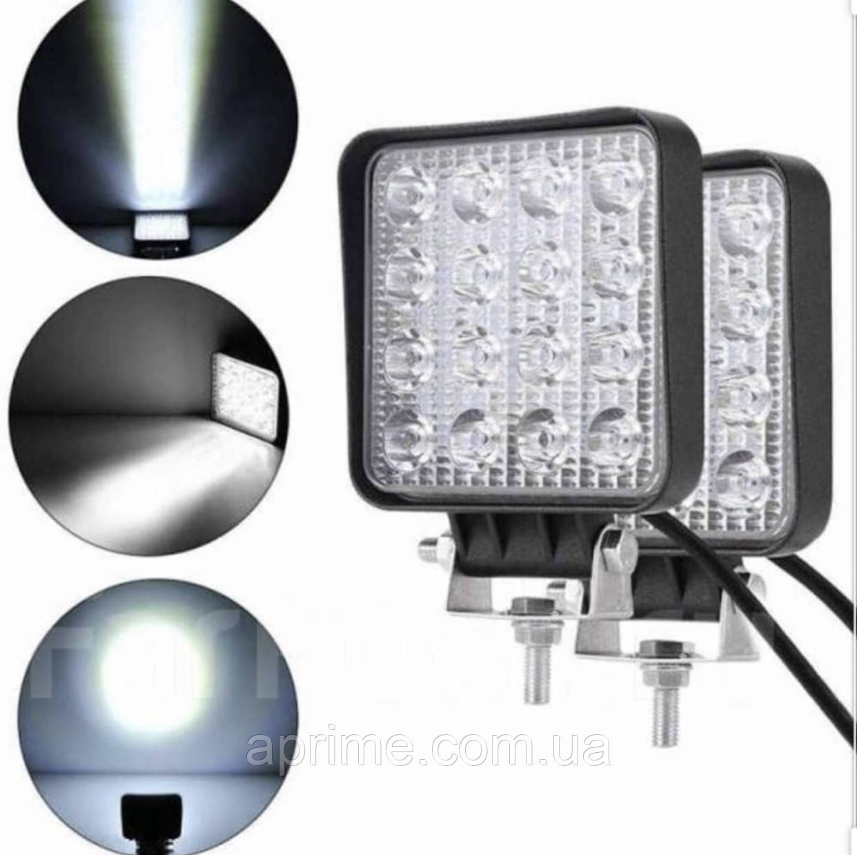 

LED фары цена за 2шт! (10*8,5*3см) 12-24V 48W 6000K Светодиодные, лэд фары квадратные на авто, трактор, мото.