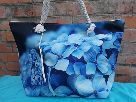 Пляжная сумка женская большая с кошельком принт Цветы ручки канаты П-1811, фото 2