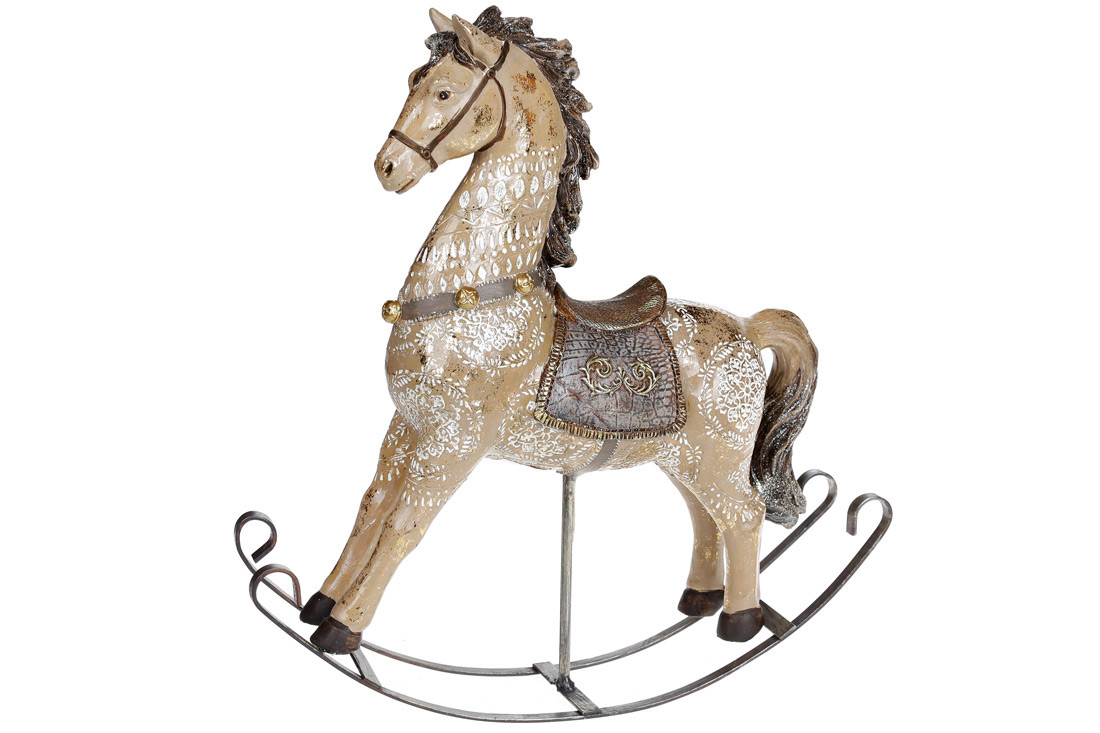 Декоративная статуэтка Лошадка-качалка, цвет - коричневый с золотом, 30см