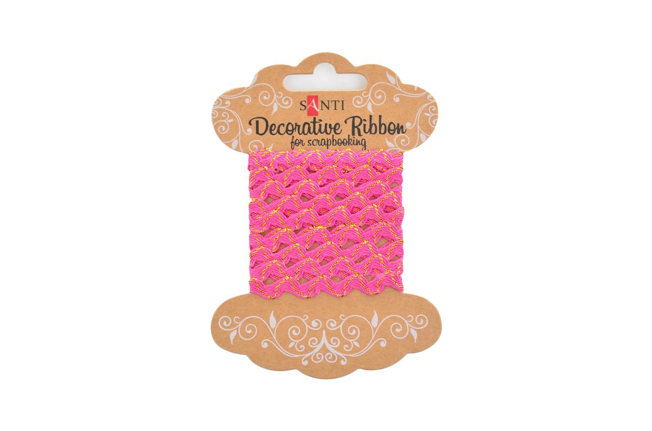 Декоративная лента "Волна розовая с золотой нитью", 2м