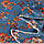 Вискоза жатая сине-серая, оранжевые цветы, ш.140 (10958.001), фото 2
