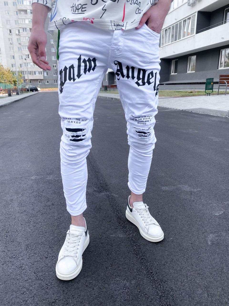 Рвані чоловічі весняно-осінні джинси Palm Angels білі