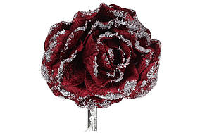 Декоративный цветок на клипсе Роза, цвет - бургунди BonaDi 807-005   ТОВАР ОТ ПРОИЗВОДИТЕЛЯ