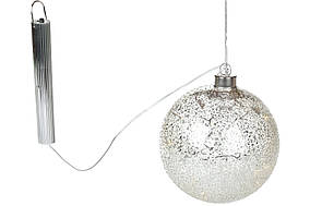 Елочный шар 12см с LED-подсветкой (8 ламп), цвет - серебро с покрытием "лёд", на батарейках (2хААА) BonaDi