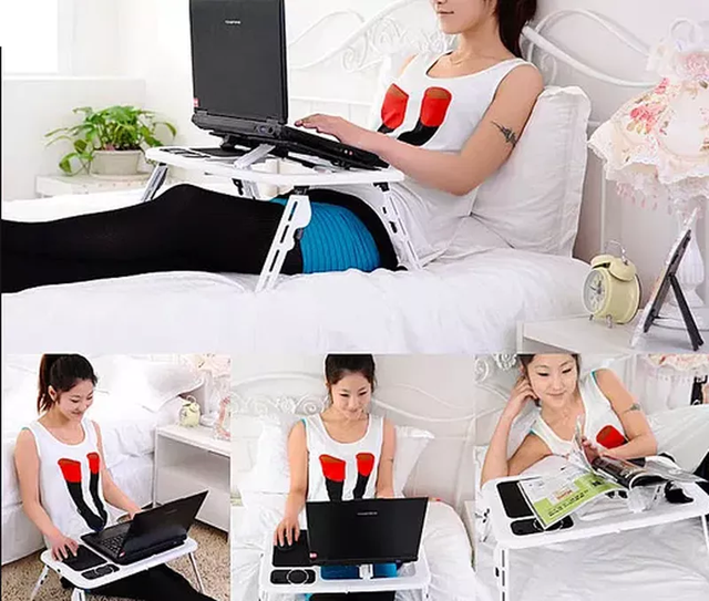 Підставка кулер для ноутбука E-Table LD09 багатофункціональний складаний столик з охолодженням у ліжко