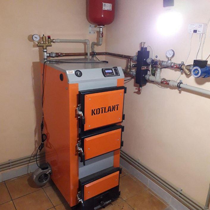 Твердотопливный котел длительного горения Kotlant КГ 18 кВт с электронной автоматикой и вентилятором