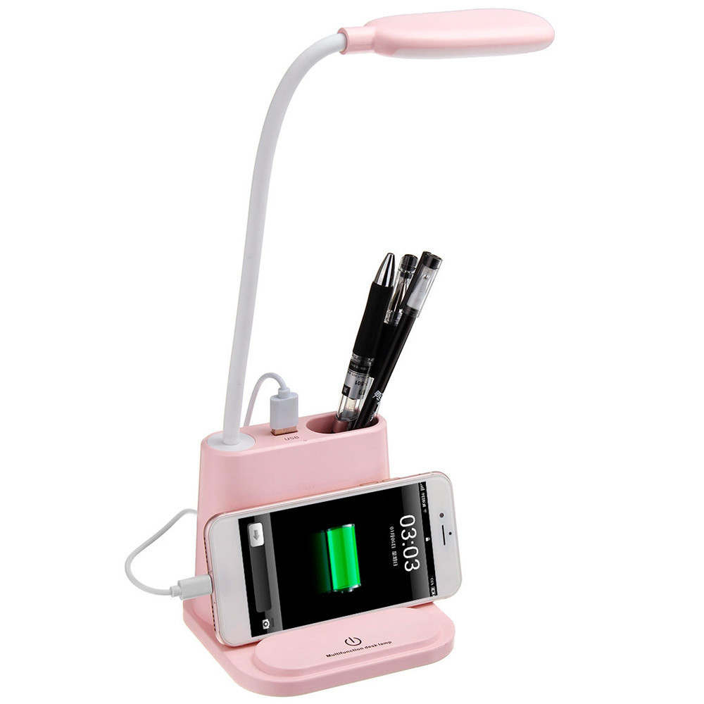 

Настольная лампа USB с держателем для телефона multifunctional DESK LAMP встроенный аккумулятором розовая, Розовый