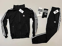 Костюм чоловічий спортивний Adidas чорного кольору. Чоловічий спортивний костюм Адідас. 2 пари шкарпеток у ПОДАРУНОК!