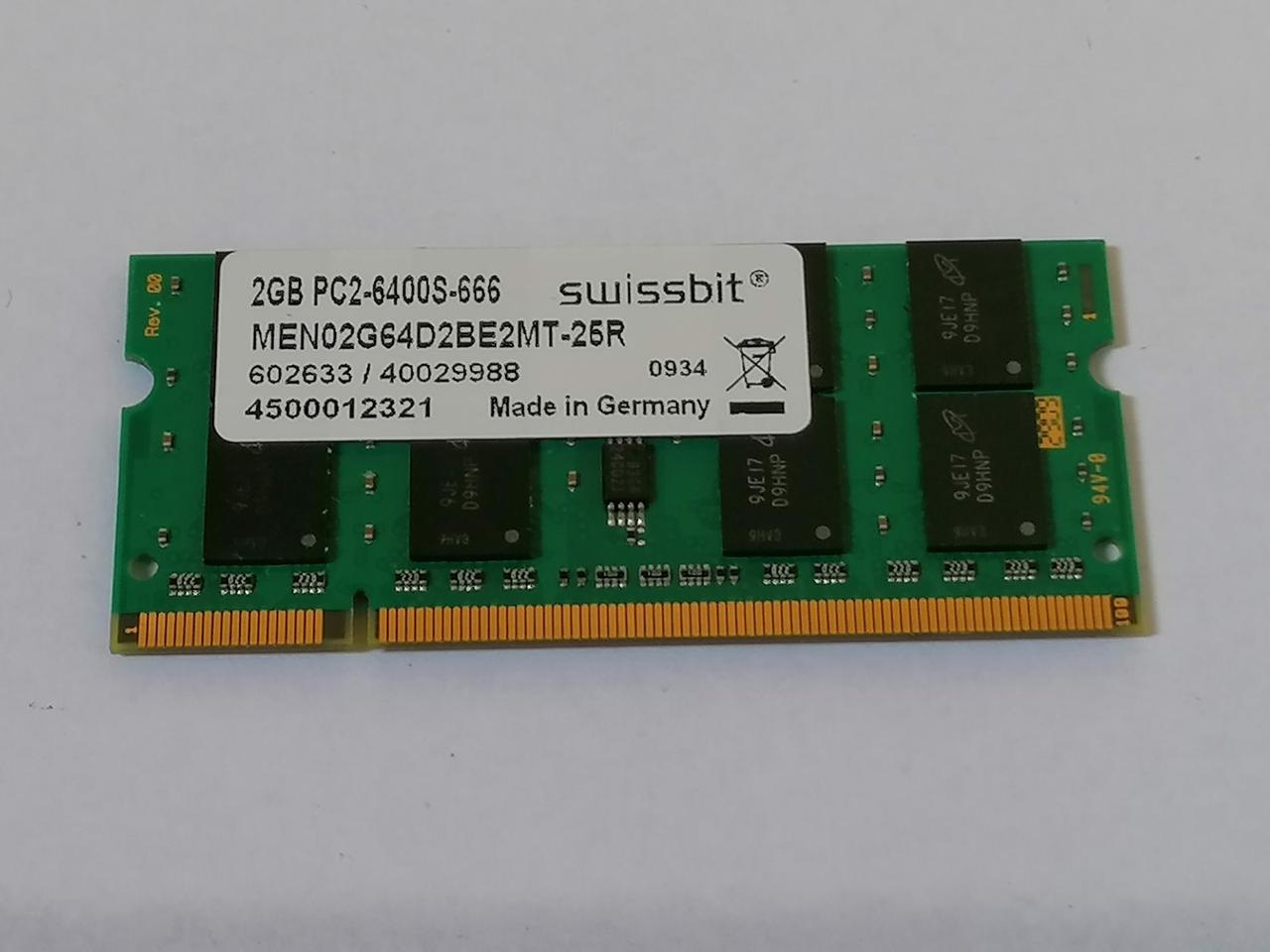 Оперативна пам'ять DDR2 2Gb) - Swissbit 2Gb 2Rx8 PC2-6400S-666 ( MEN02G64D2BE2MT-25R )