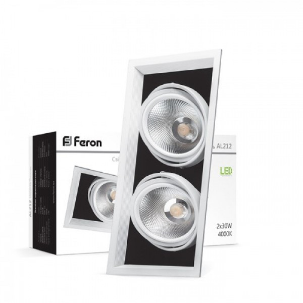 Карданный LED светильник Feron AL212 2xCOB 30W, 4000K, 30 градусов, белая рамка ( 29780)