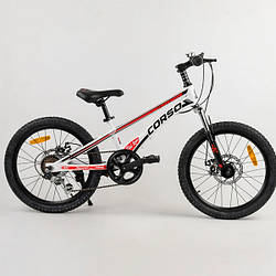 Велосипед дитячий спортивний, 20 дюймів, Білий, на 6-9 років, магнієва рама, 7 швидкостей, CORSO MG-56818