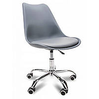 Кресло офисное без подлокотников кожзам бонро с металлической опорой с прорезиненными колесами серый