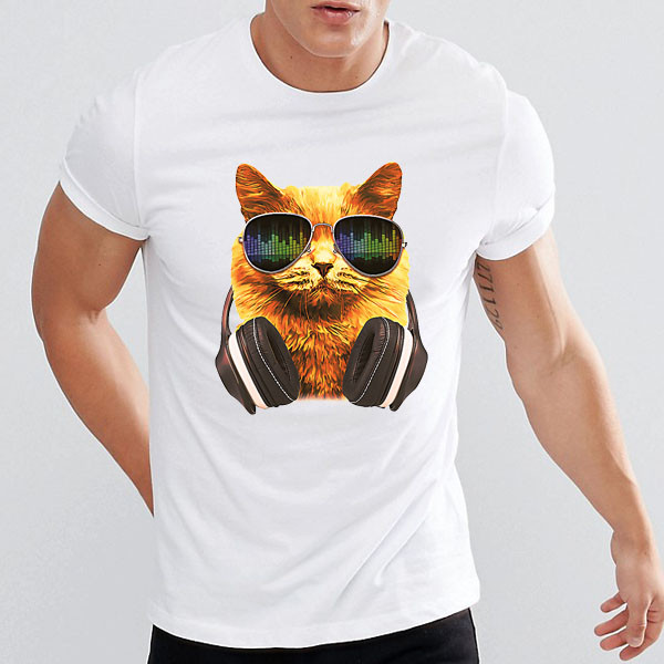 Мужская футболка с котом в очках и наушниках