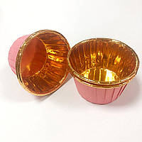 Формочки бумажные усиленные розовые+золото для кексов с бортиком 50*40 мм (10 шт)