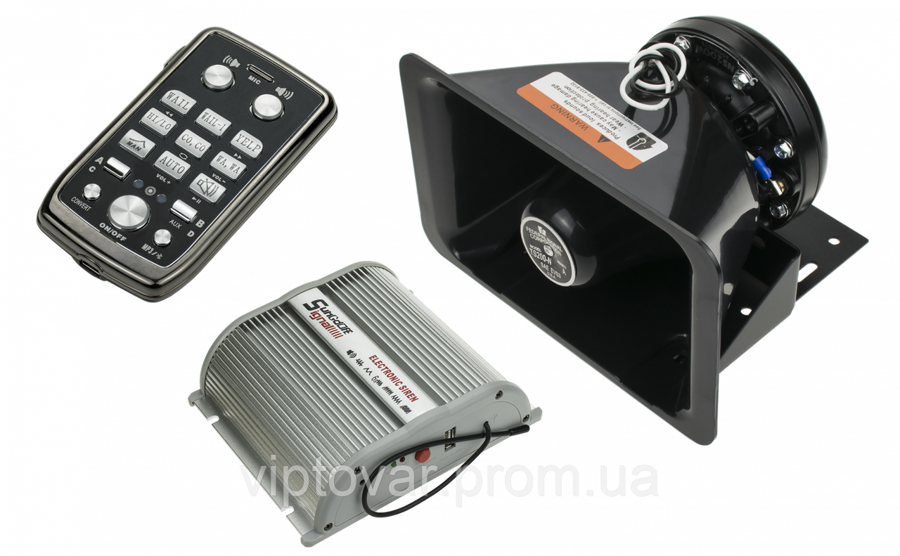 

Спецсигнал СГУ 12v 200w "PROFI POLICE SIREN 5200" (Рупор, микрофон, блок спецсигналов, блютуз, USB)