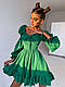 Шикарное зеленое платье с чашечками и пышной юбкой с оборками, фото 3