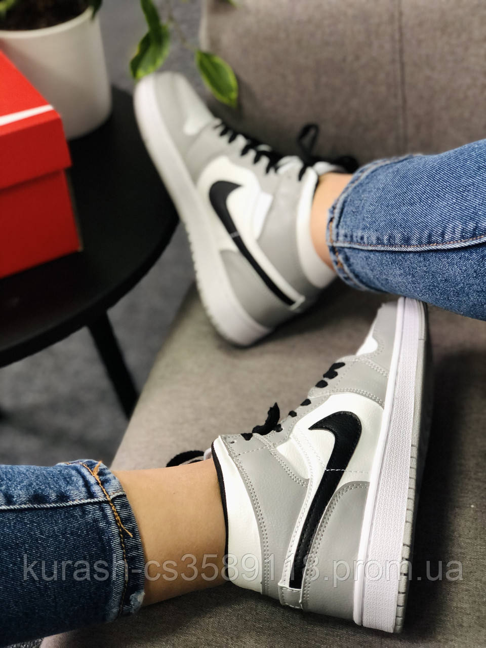 

Кроссовки мужские женские подростковые Nike Air Jordan Retro High Black/Gray Найк Аир Джордан Серые, Серый