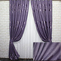Комплект (2шт. 1,5х2,75м.) готовых штор из ткани лён рогожка "Листья". Цвет фиолетовый. Код 731ш 30-514, фото 1