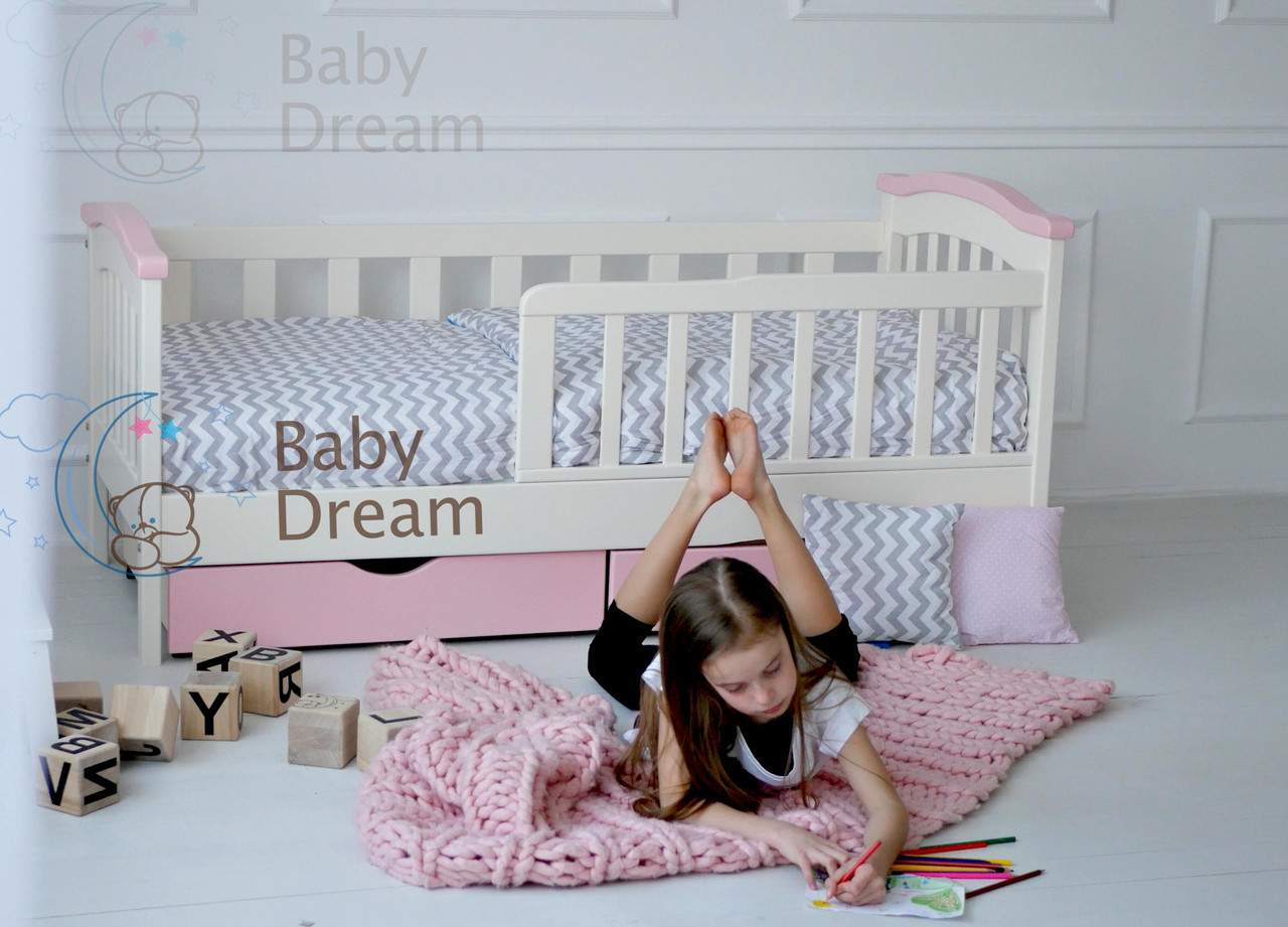 

Детская кровать для девочки белая с розовым от 3 лет с бортиками Baby Dream Color Star