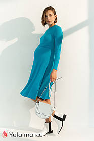Женственное платье с длинным рукавом для беременных и кормящих Annie DR-31.092 бирюзовое