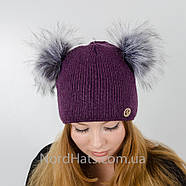 Вязаная шапка с помпонами Дора, (Фиолетовый), фото 2